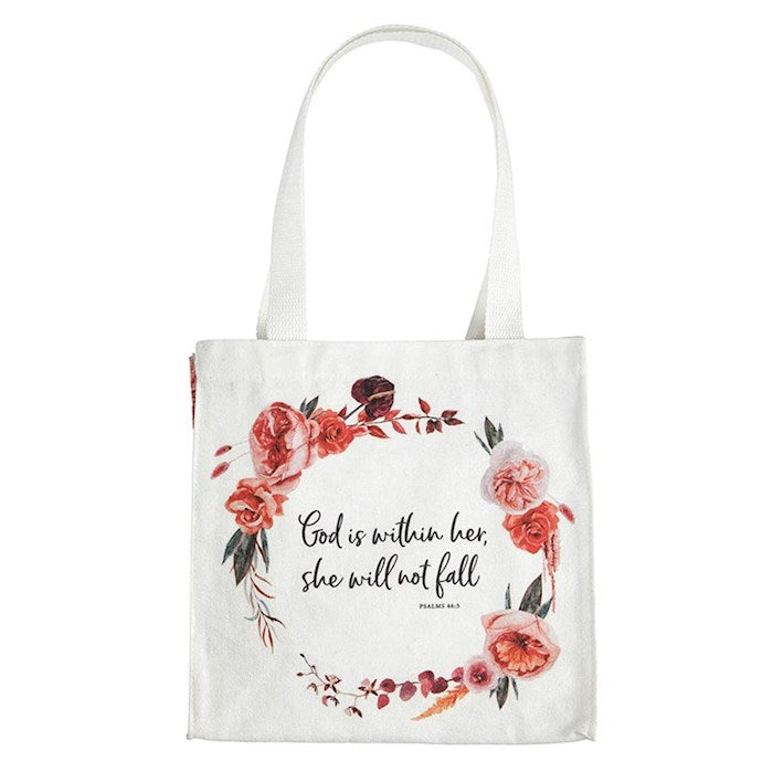 Canvas Tote-God Is Within Her She Will Not Fall (Ps. 46:5) (14" x 14" w/4" Gusset)