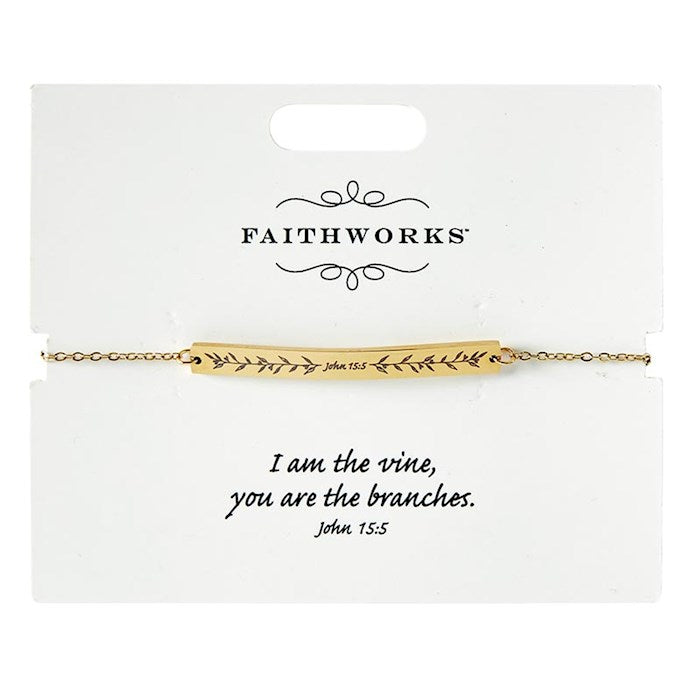 Bracelet-Bar-I Am The Vine...-Gold Plated (John 15:5) (7" w/ 1.5" Extender)