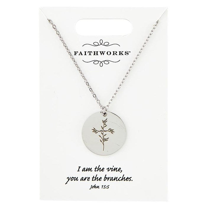 Necklace-Circle-I Am The Vine...-Silver Plated (John 15:5) (15&quot; w/ 2&quot; Extender)