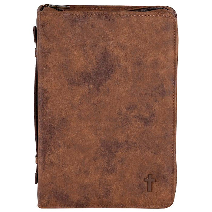 Bible Cover-Cross-Suede Look-Brown-XLG