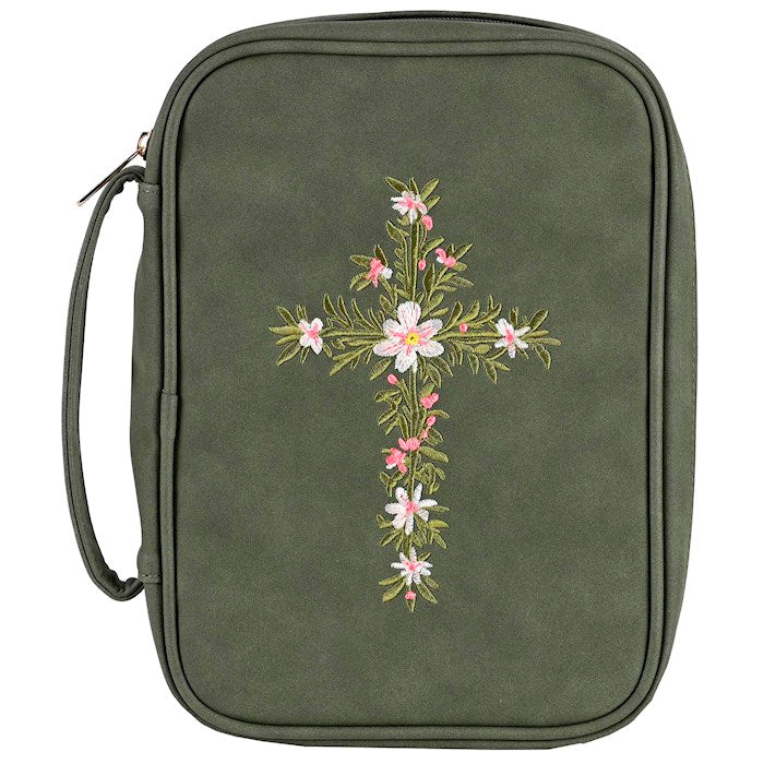 Bible Cover-Embroidered Cross-Green-XLG