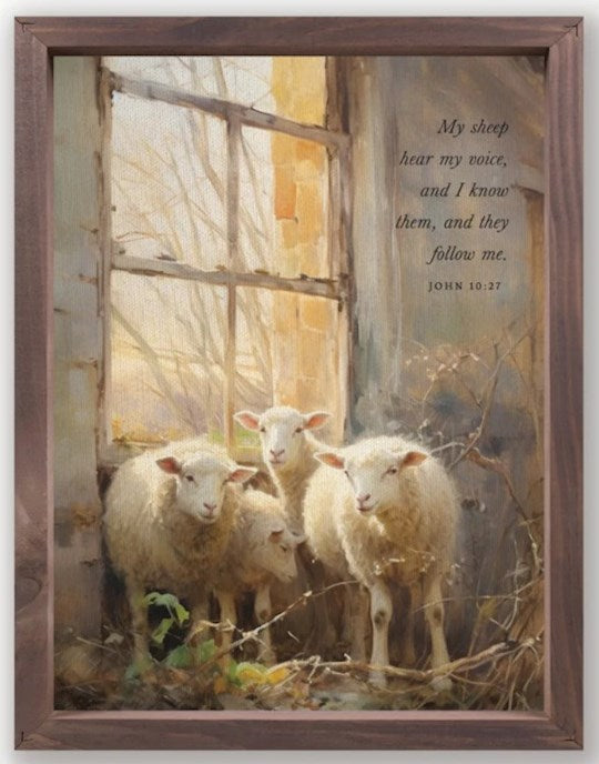 Framed Linen-My Sheep Hear My Voice And I Know... (12.75" x 15.75")