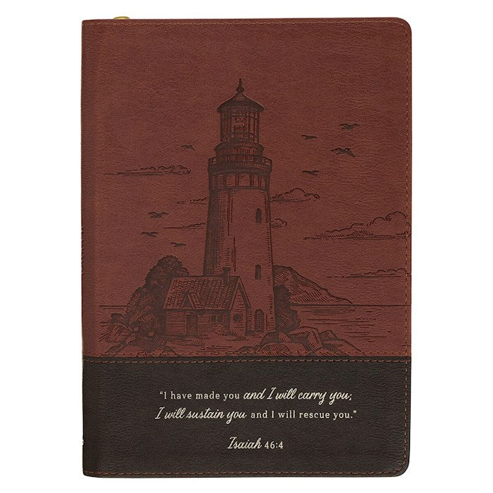 Journal Classic W/ Zip--I Will Carry You Isa. 46:4-Two-tone Brown