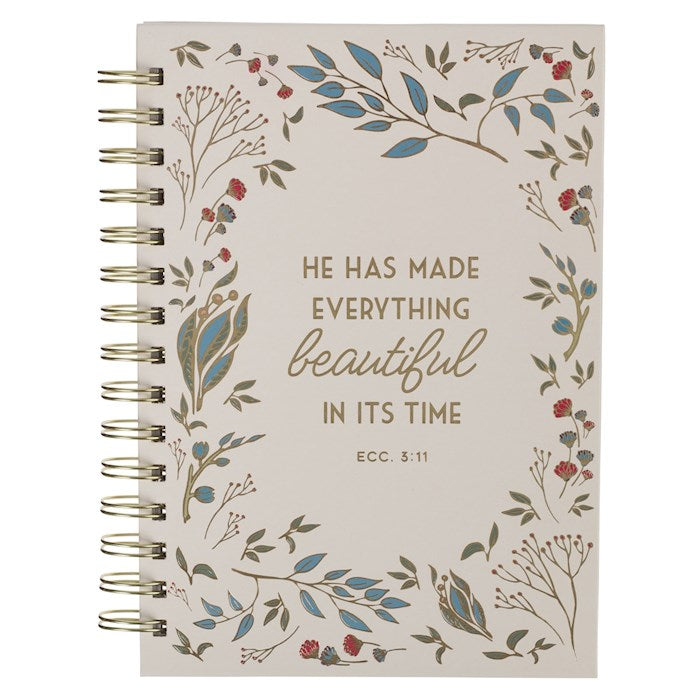 Journal Wirebound-Everything Beautiful Ecc. 3:11-Ivory Floral