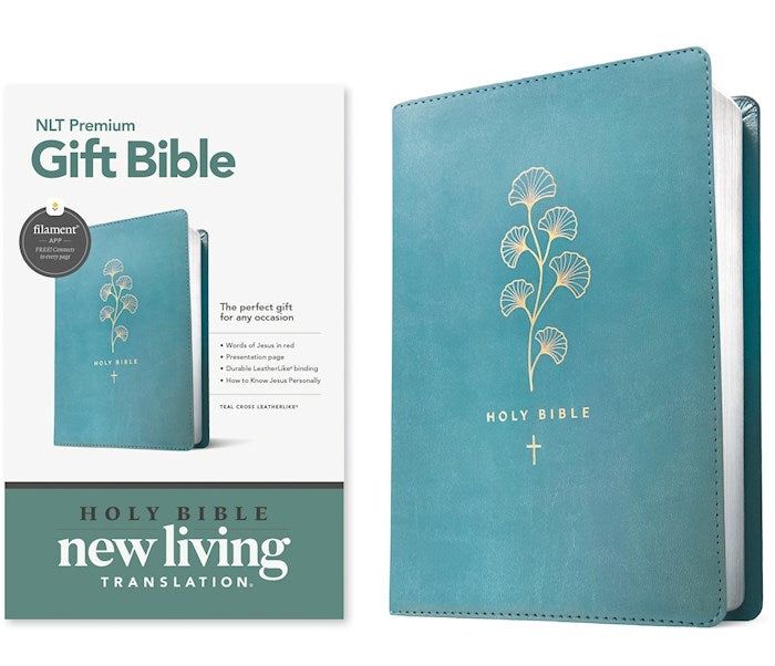 NLT Premium Gift Bible Filament Enabled-Teal Cross LeatherLike