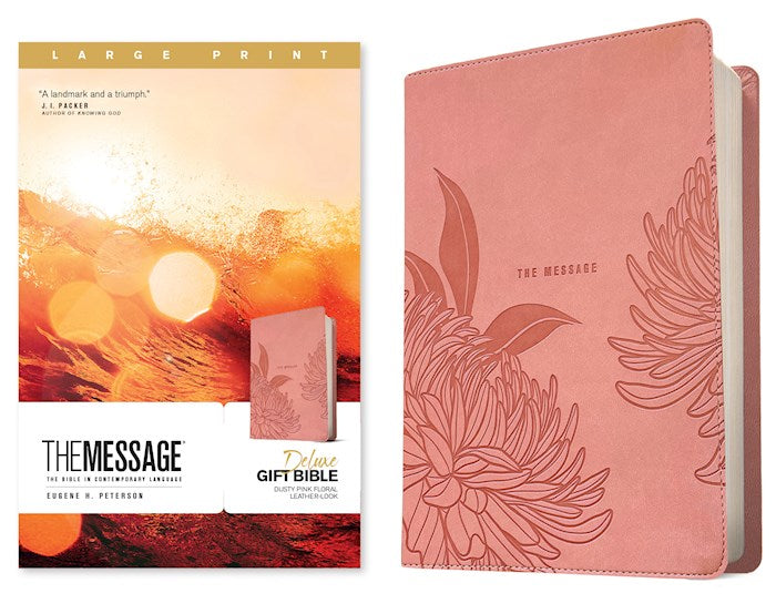 The Message Deluxe Gift Bible Large Print-Dusty Pink Floral Leather-Look