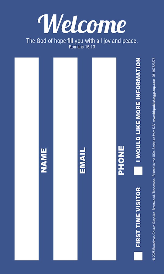 Guest Card-Welcome (Romans 15:13 KJV)-Blue (Pack Of 50)