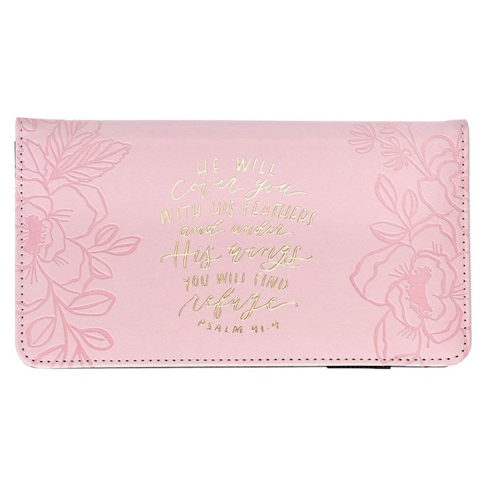 Checkbook Wallet-He Will Cover You Ps. 91:4-Pink