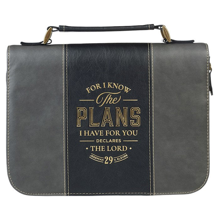 Bible Cover-Classic-I Know the Plans Jer. 29:11-Two-tone Black/Gray-LRG