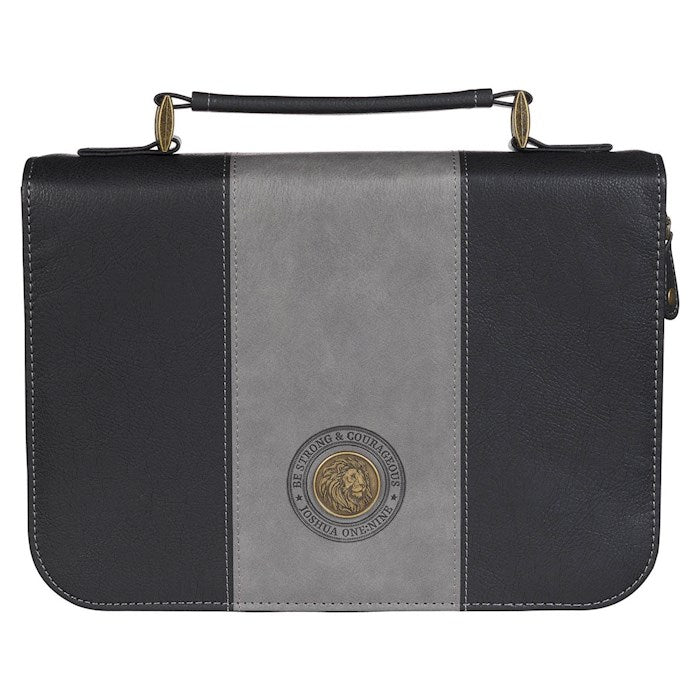 Bible Cover-Classic-Be Strong Josh. 1:9-Two-tone Gray/Black-MED