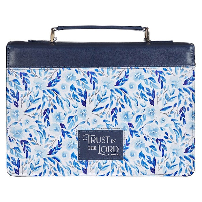 Bible Cover-Fashion-Trust Prov. 3:5-Blue Floral-LRG