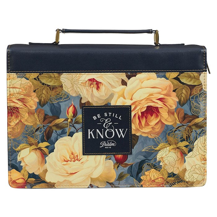 Bible Cover-Fashion-Be Still Ps. 46:10-Navy-LRG