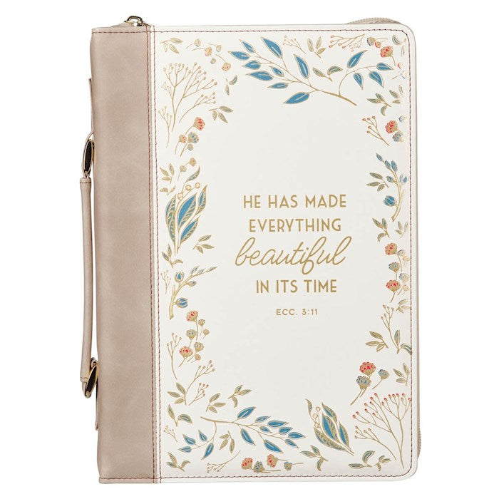Bible Cover-Fashion-Everything Beautiful Ecc. 3:11-Cream/Taupe-LRG