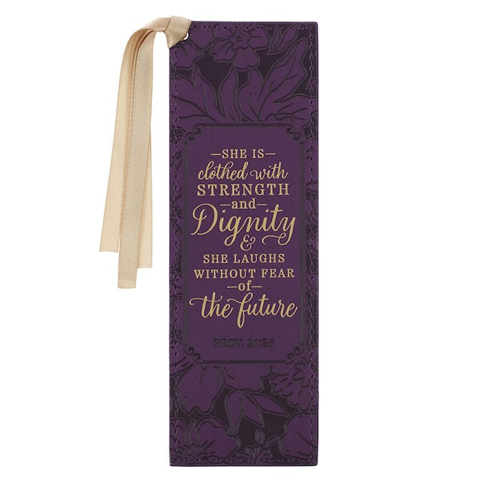 Bookmark-Strength And Dignity Prov. 31:25-Faux Leather Purple