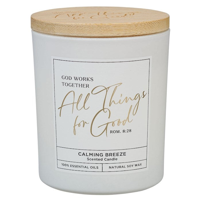 Candle-All Things For Good/Calming Breeze Scent In Glass Jar w/Bamboo Lid (Roman 8:28)