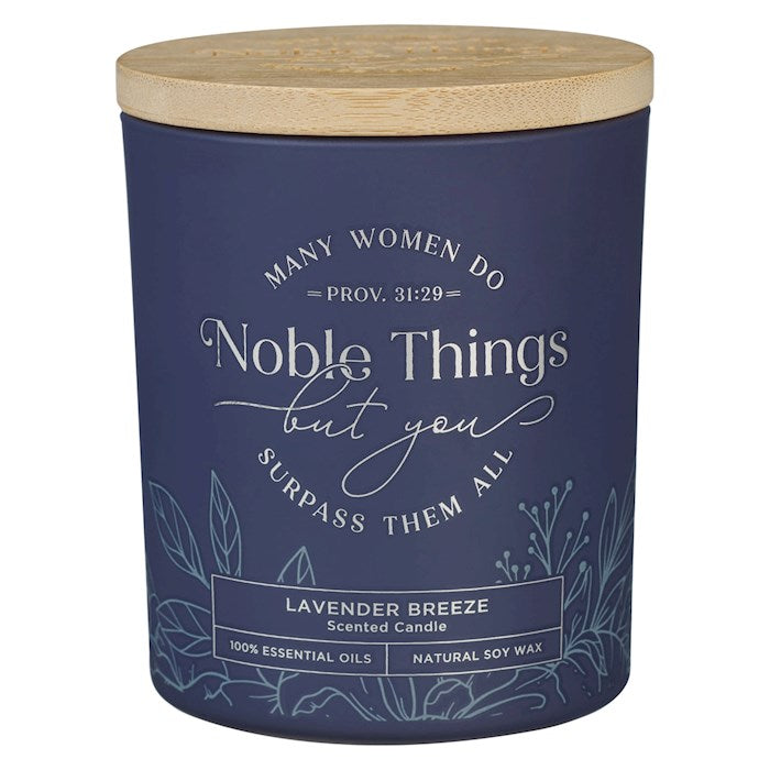 Candle-Noble Things/Lavender Breeze Scent In Glass Jar w/Bamboo Lid (Proverbs 31:29)