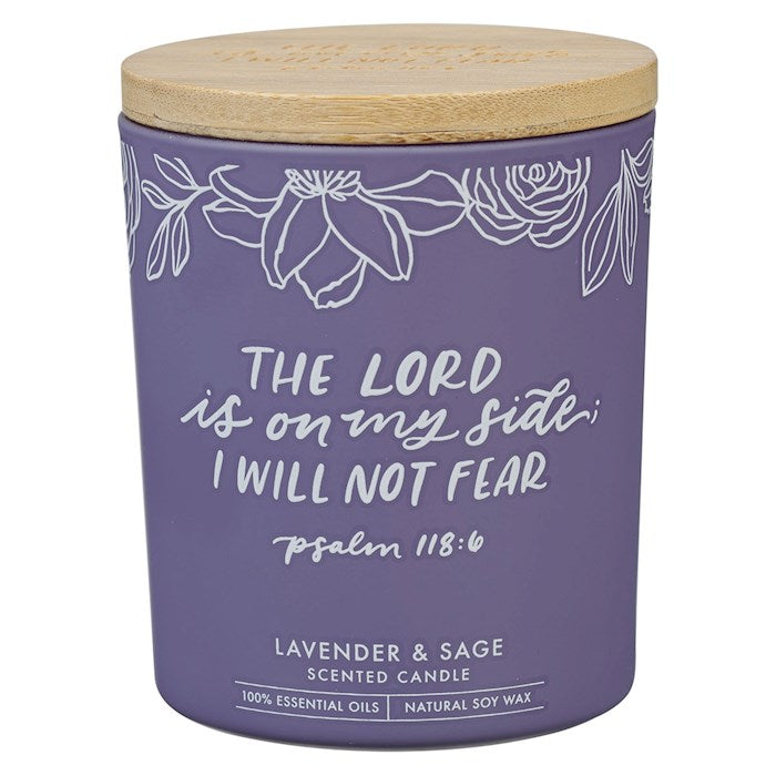 Candle-I Will Not Fear-Lavender &amp; Sage (Psalm 118:6 )(4.5 Oz)-Glass w/Bamboo Lid