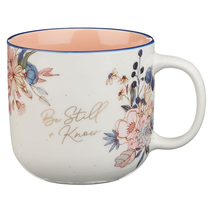 Mug-Be Still &amp; Know (Psalm 46:10)-Pink Floral Ceramic