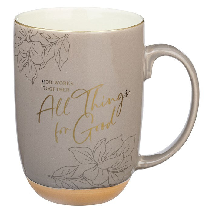 Mug-God Works All Things For Good (Romans 8:28)-Taupe Ceramic