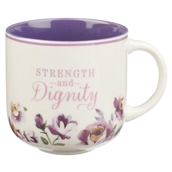 Mug-Strength And Dignity (Proverbs 31:25)-Purple Rose Ceramic