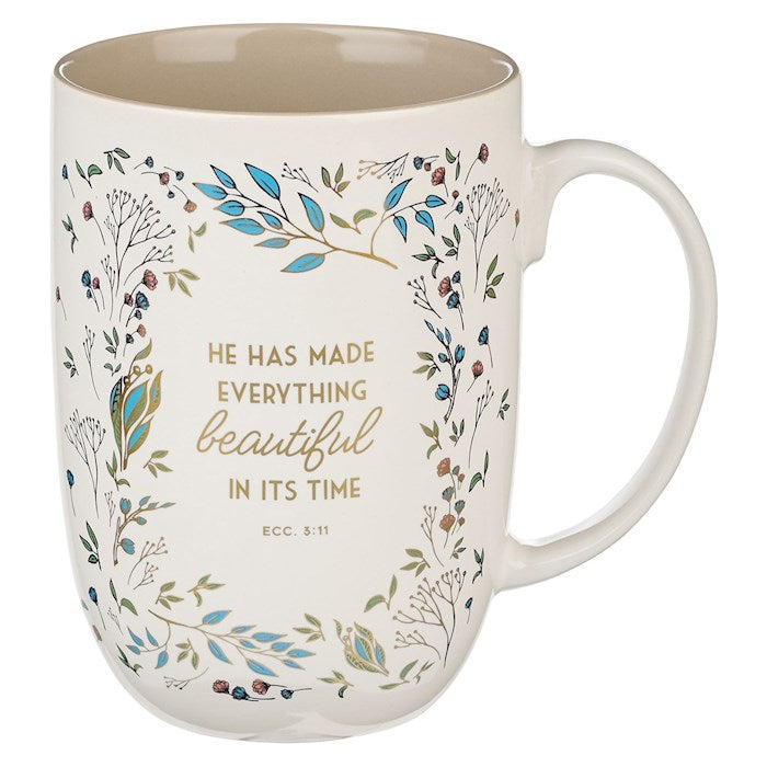 Mug-He Has Made Everything Beautiful (Ecclesiastes 3:11)-Cream/Brown Ceramic