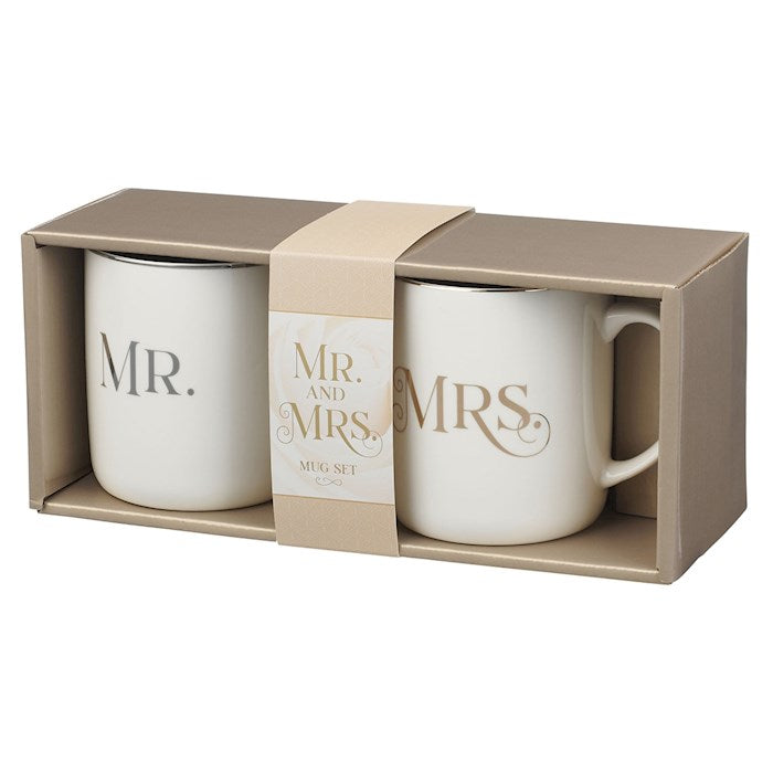Mug-Set-Mr. &amp; Mrs. (Ecclesiastes 4:9) (Set Of 2)-Ivory Ceramic
