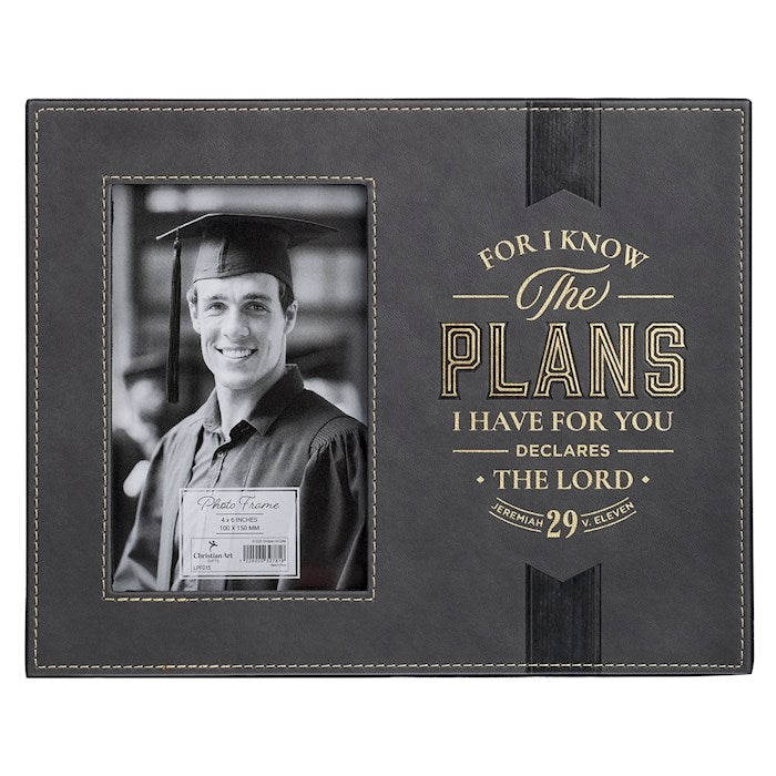 Photo Frame-For I Know The Plans I Have For You (Jer. 29:11)-Charcoal Faux Leather