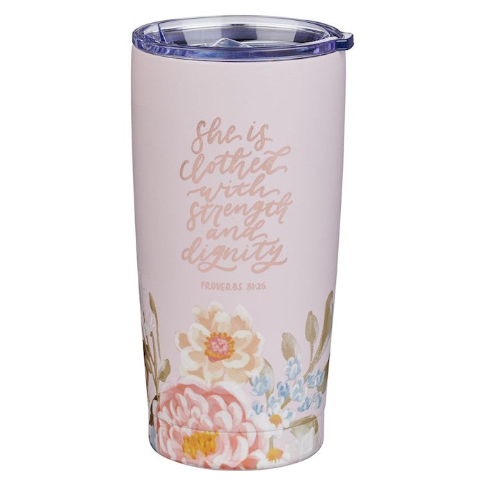 Stainless Steel Tumbler-Strength &amp; Dignity Prov. 31:25-Pink