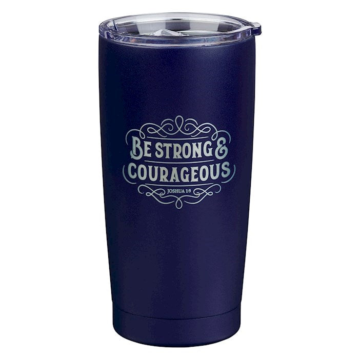 Tumbler-Be Strong &amp; Courageous (Joshua 1:9)-Navy Stainless Steel (18 oz)
