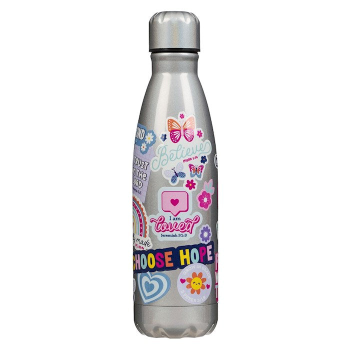 Water Bottle-Shine For Jesus Kids Sticker-Silver Stainless Steel (17 oz)
