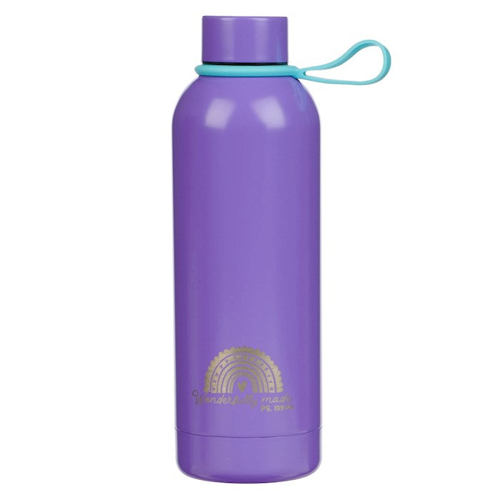 Water Bottle-Wonderfully Made (Psalm 139:14)-Purple Stainless Steel w/Stickers (
