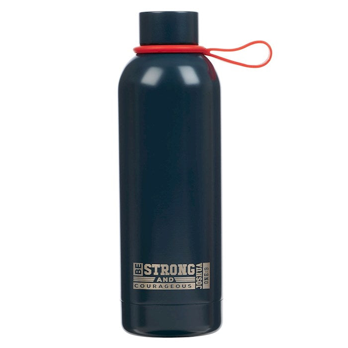 Water Bottle-Be Strong And Courageous (Joshua 1:9)-Navy Stainless Steel (17 oz)