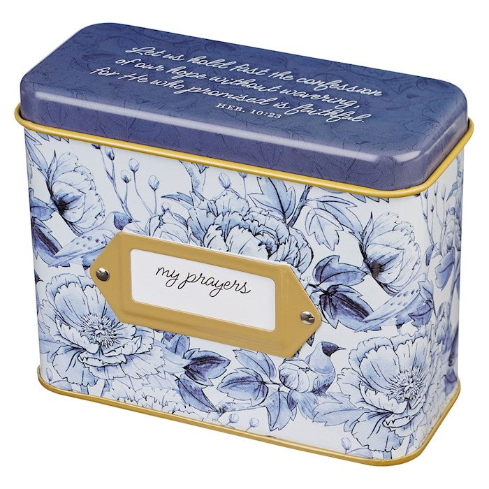 Scripture Cards In Tin-My Prayers Hebrews 10:23-Blue Floral