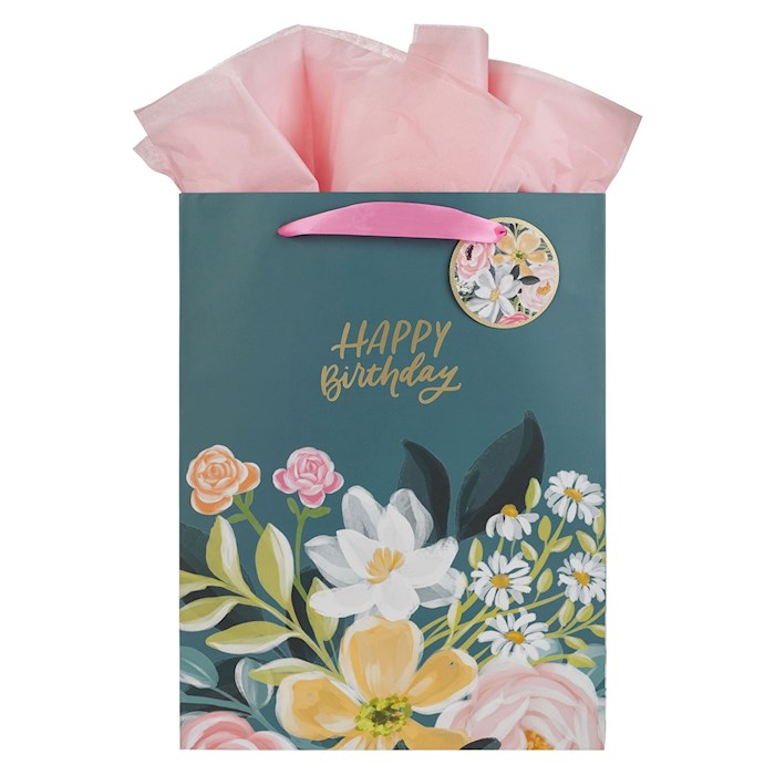 Gift Bag-Large Portrait-Happy Birthday-Dark Floral