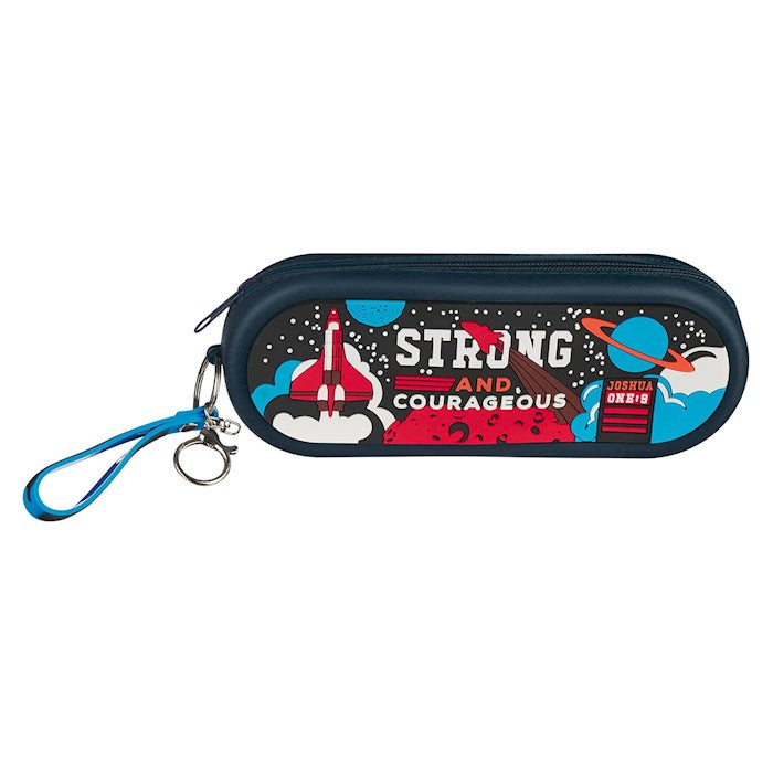 Pencil Case-Strong and Courageous Josh. 1:9-Navy