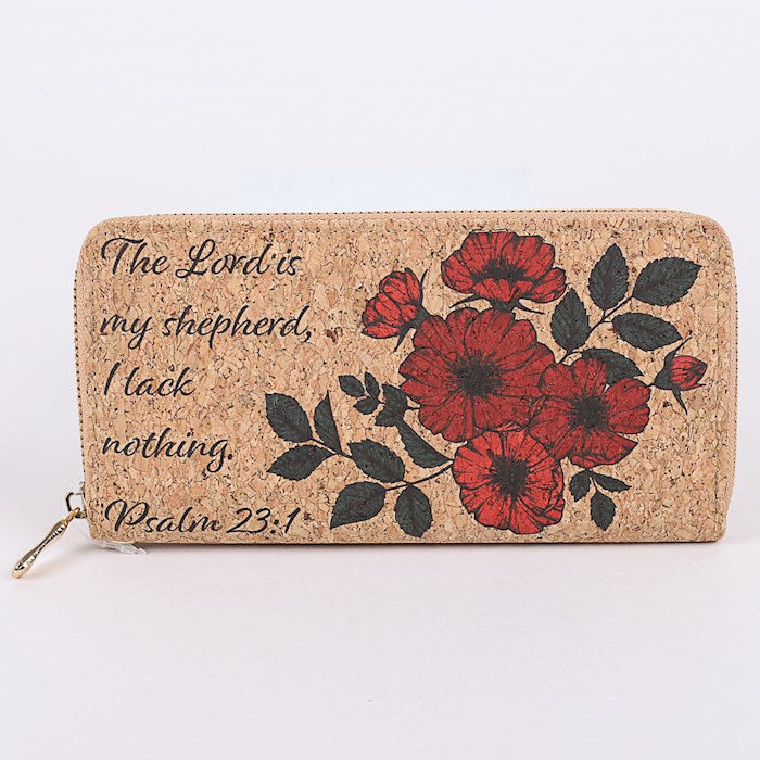 Wallet-Cork Clutch-Psalm 23:1-Zippered (1" x 7.625" x 4")