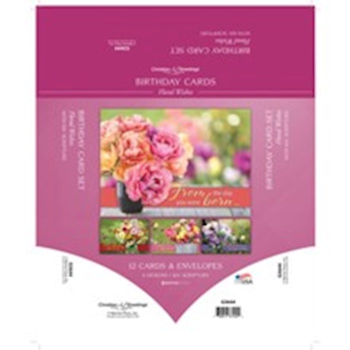 Boxed Card-Floral Wishes Assorted Birthday (KJV) (Box Of 12)