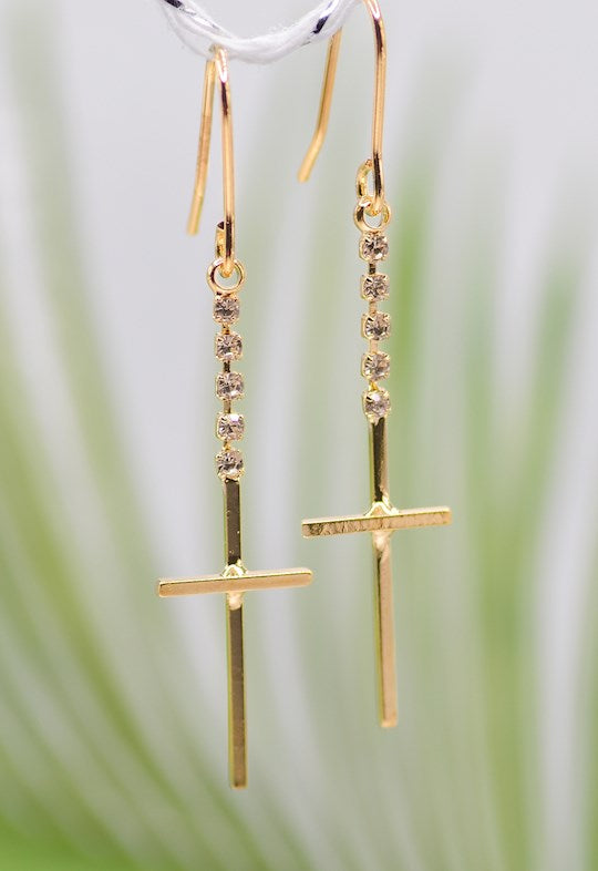 Earrings-Eden Merry-Cross-Gold-Cz