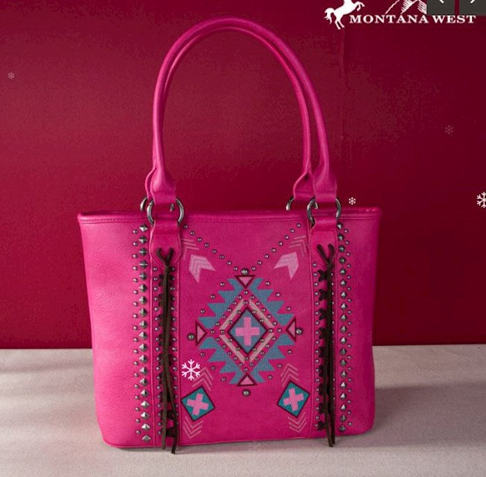 Tote-Aztec Cross (Concealed Carry)-Hot Pink