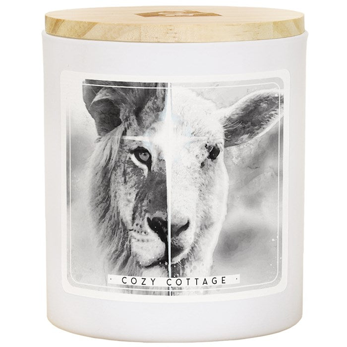 Candle-B&amp;W Lion Lamb -Cozy Cottage Scent (11OZ-2 WICK)
