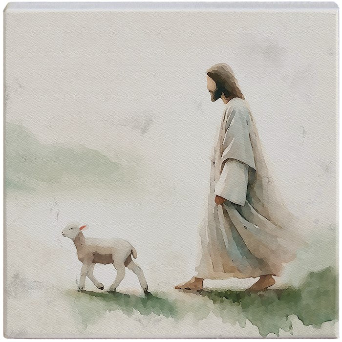 Small Talking Square-Jesus Walking Lamb (5.25 x 5.25)