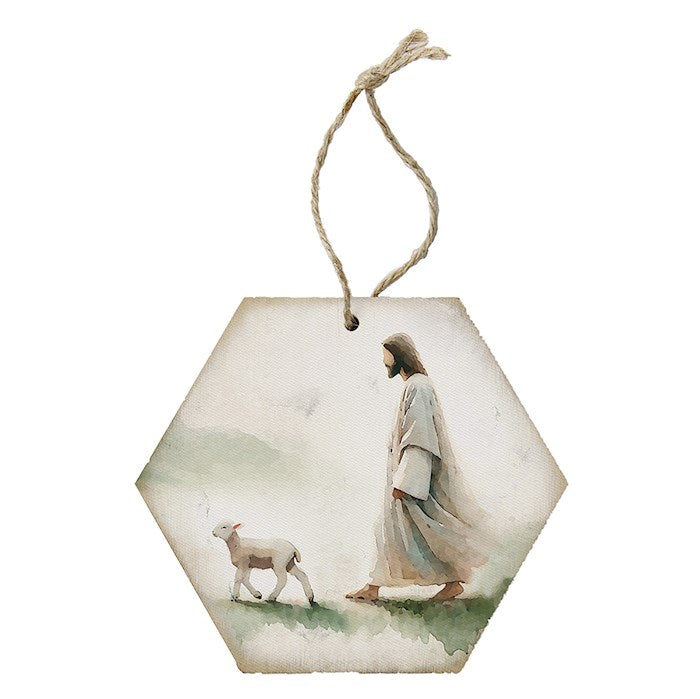 Ornament-Honeycomb-Jesus Walking Lamb (6.875 x 4.5)