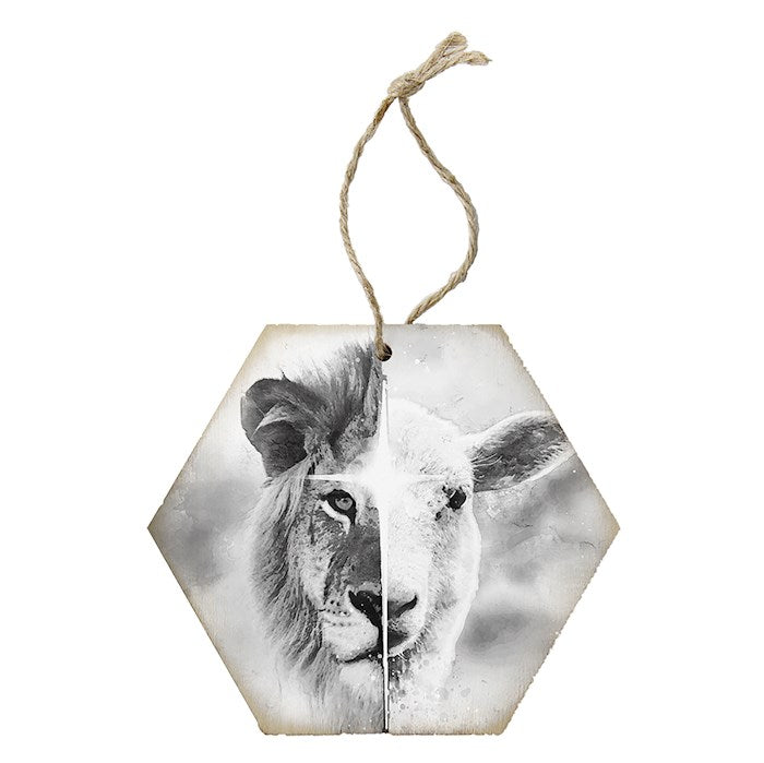 Ornament-Honeycomb-Lion And Lamb (B&amp;W) (6.875 x 4.5)