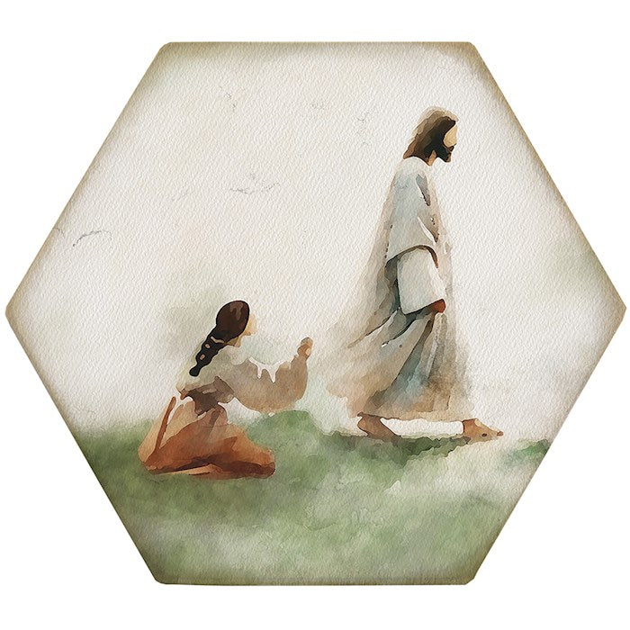 Coaster-Honeycomb-Jesus Healed Woman (4.5 x 3.785)