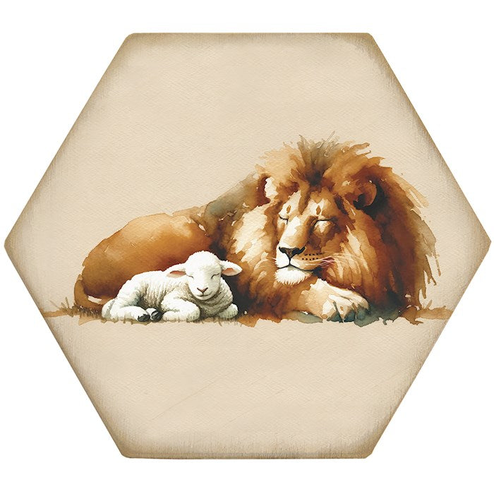 Coaster-Honeycomb-Lion Lamb Art (4.5 x 3.785)