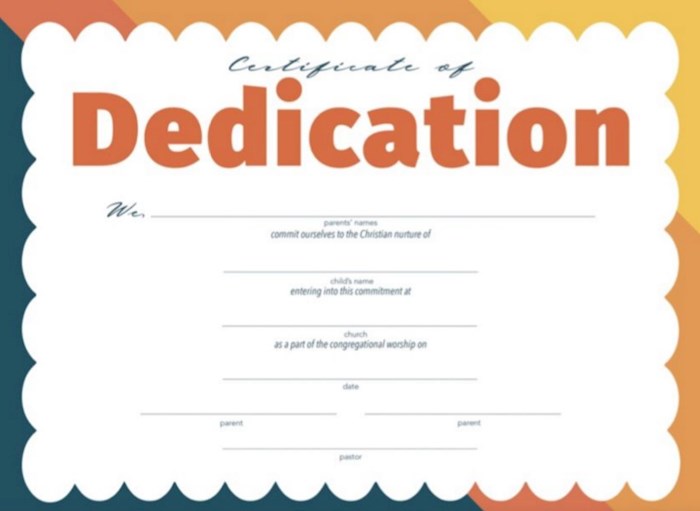 Certificate-Dedication (8-1/2" x 11") (Pack Of 6)