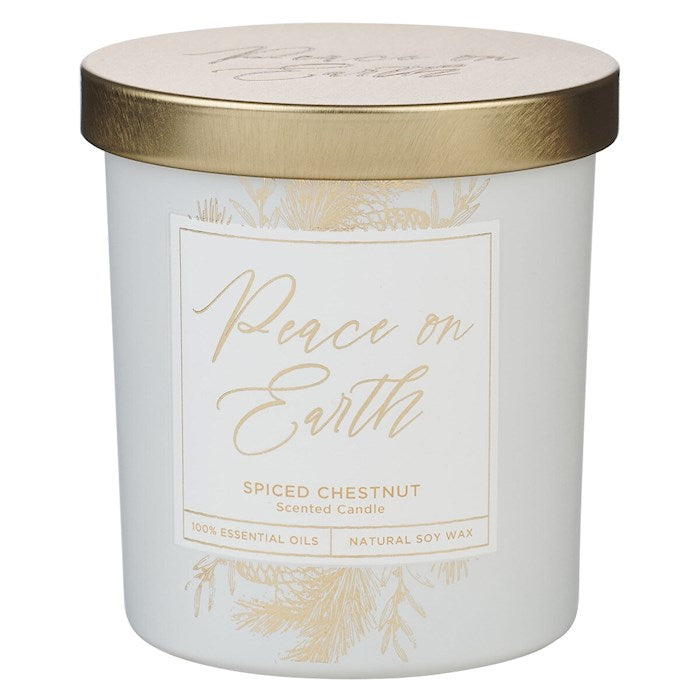 Candle-Peace On Earth/Spriced Chestnut Scent In Glass Jar w/Metal Lid