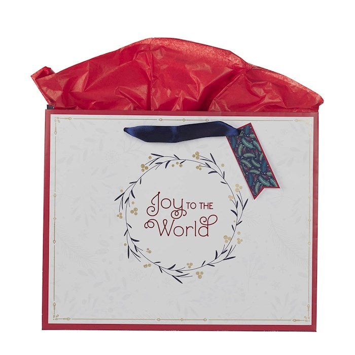 Gift Bag-Joy To The World/Wreath-White Landscape Large