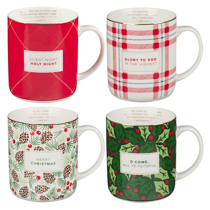 Mug Set-Christmas Plaid (Set Of 4)-Ceramic