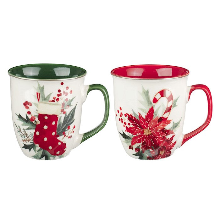 Mug Set-Christmas Time Berries (Set Of 2)-Ceramic